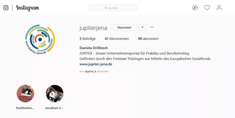 Instagramaccount von JUPITER.